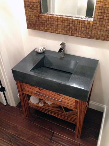 Peoples Choice Award Winner Zebrawood Vanity and Sink by Andrew Seaman Concrete Mix: CHENG Countertop Pro-Formula Color: Charcoal Project Location: Maryland